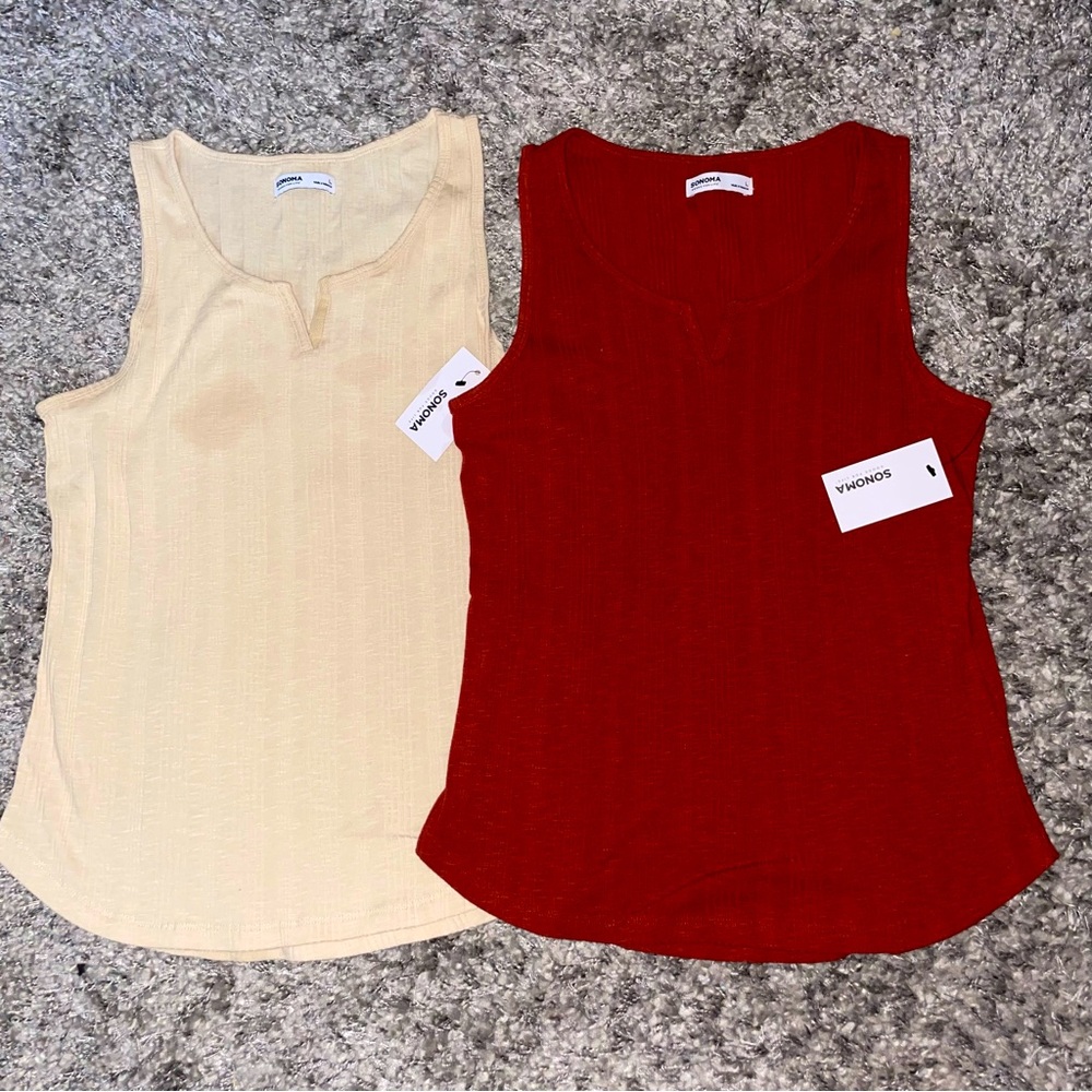 Sonoma Ribbed Tanks- Colors Tan and Burgundy- Size Large